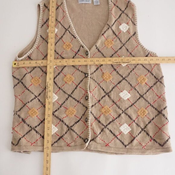 Vintage Cabin Creek Taupe Knit Cross Pattern Cotton Blend Button Sweater Vest 2X - Picture 4 of 10
